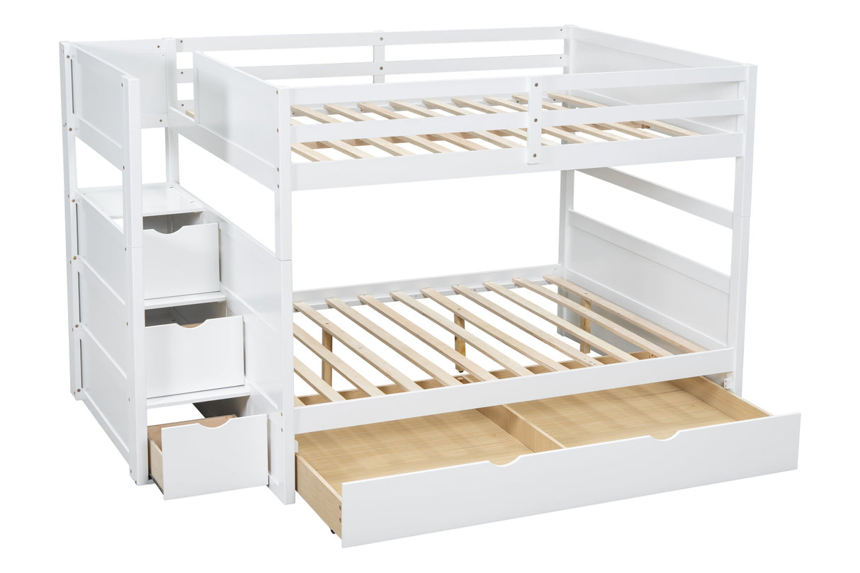 Starex White Full Bunk Bed with Twin Trundle and Staircase Storage from Happy Homes - Luna Furniture