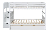 Starex White Full Bunk Bed with Twin Trundle and Staircase Storage from Happy Homes - Luna Furniture