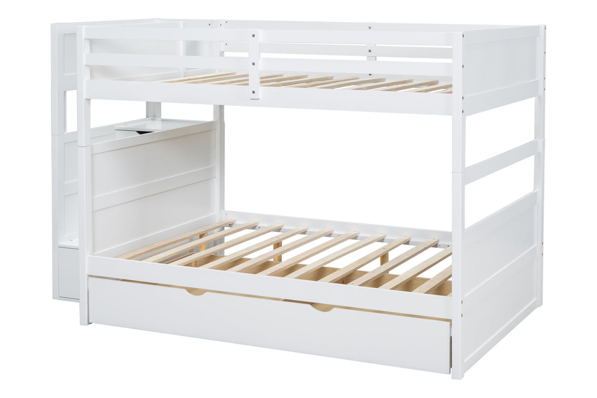 Starex White Full Bunk Bed with Twin Trundle and Staircase Storage from Happy Homes - Luna Furniture