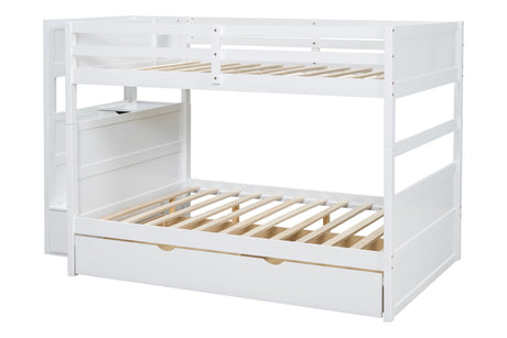 Starex White Full Bunk Bed with Twin Trundle and Staircase Storage from Happy Homes - Luna Furniture