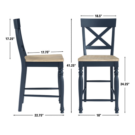 Darcy Midnight Blue/Natural Finish Solid Wood 24″ Counter Stool, Set of 2 from Steve Silver - Luna Furniture