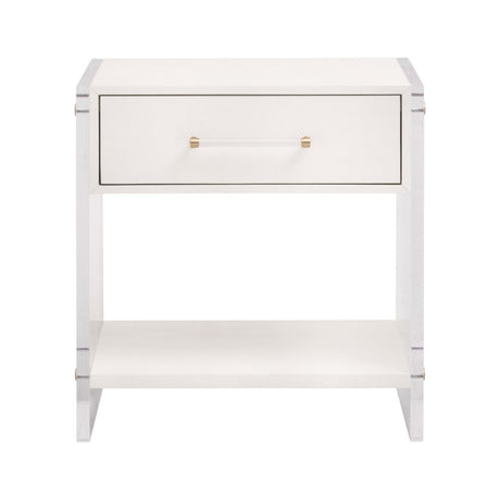 Sonia Shagreen 1-Drawer Nightstand in Pearl Shagreen, Lucite, Brushed Brass from Essentials For Living - Luna Furniture