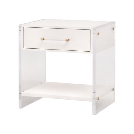 Sonia Shagreen 1-Drawer Nightstand in Pearl Shagreen, Lucite, Brushed Brass from Essentials For Living - Luna Furniture
