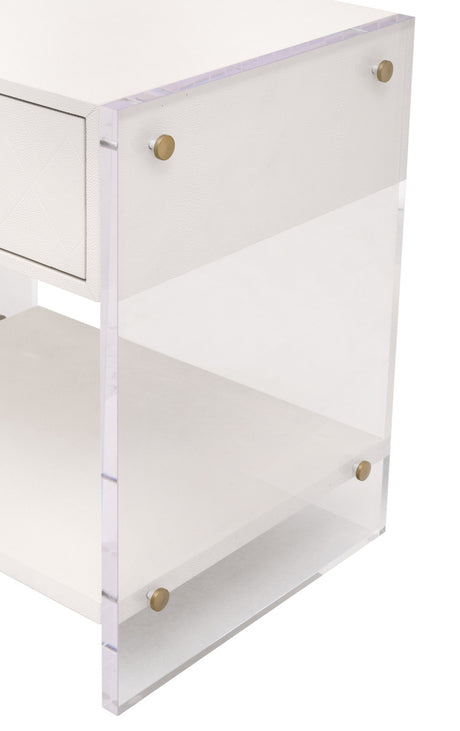 Sonia Shagreen 1-Drawer Nightstand in Pearl Shagreen, Lucite, Brushed Brass from Essentials For Living - Luna Furniture