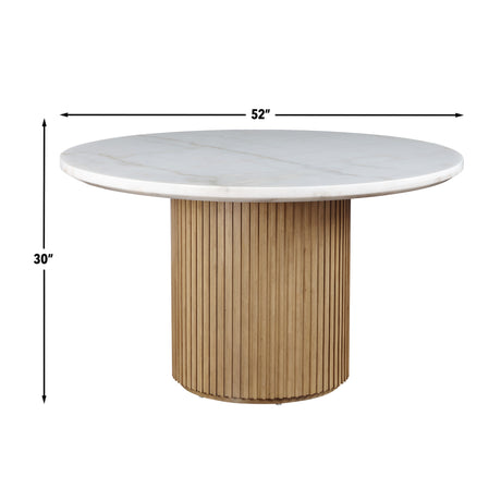 Colvin 5-Piece 52″ Round White Marble Dining Set, Toffee Finish from Steve Silver - Luna Furniture