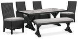 Beachcroft Black/Light Gray Outdoor Dining Table, 4 Chairs and Bench - P792P4