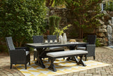 Beachcroft Black/Light Gray Outdoor Dining Table, 4 Chairs and Bench - P792P4