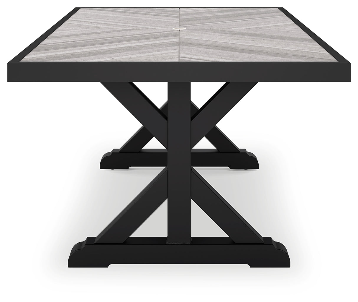 Beachcroft Black/Light Gray Outdoor Dining Table, 4 Chairs and Bench - P792P4