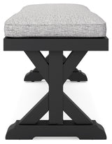 Beachcroft Black/Light Gray Outdoor Dining Table, 4 Chairs and Bench - P792P4