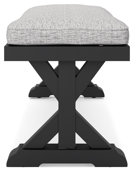 Beachcroft Black/Light Gray Outdoor Dining Table, 4 Chairs and Bench - P792P4