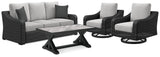 Beachcroft Outdoor Sofa and 2 Chairs with Coffee Table in Black/Light Gray from Ashley - Luna Furniture