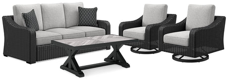 Beachcroft Outdoor Sofa and 2 Chairs with Coffee Table in Black/Light Gray from Ashley - Luna Furniture