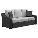 Beachcroft Outdoor Sofa and 2 Chairs with Coffee Table in Black/Light Gray from Ashley - Luna Furniture