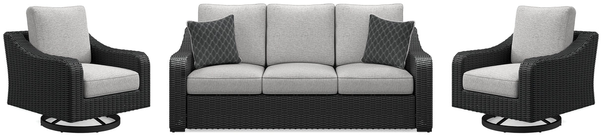 Beachcroft Outdoor Sofa with 2 Lounge Chairs in Black/Light Gray from Ashley - Luna Furniture