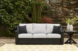 Beachcroft Black/Light Gray Outdoor Sofa with 2 Lounge Chairs from Ashley - Luna Furniture