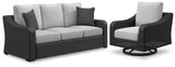 Beachcroft Black/Light Gray Outdoor Sofa with 2 Lounge Chairs from Ashley - Luna Furniture
