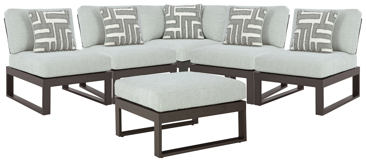 Beachloft 5-Piece Outdoor Sectional with Ottoman in Black/Gray from Ashley - Luna Furniture