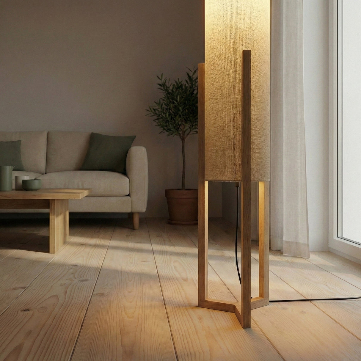Ethos Floor Lamp Oak and Natural from Ashcroft Furniture - Luna Furniture