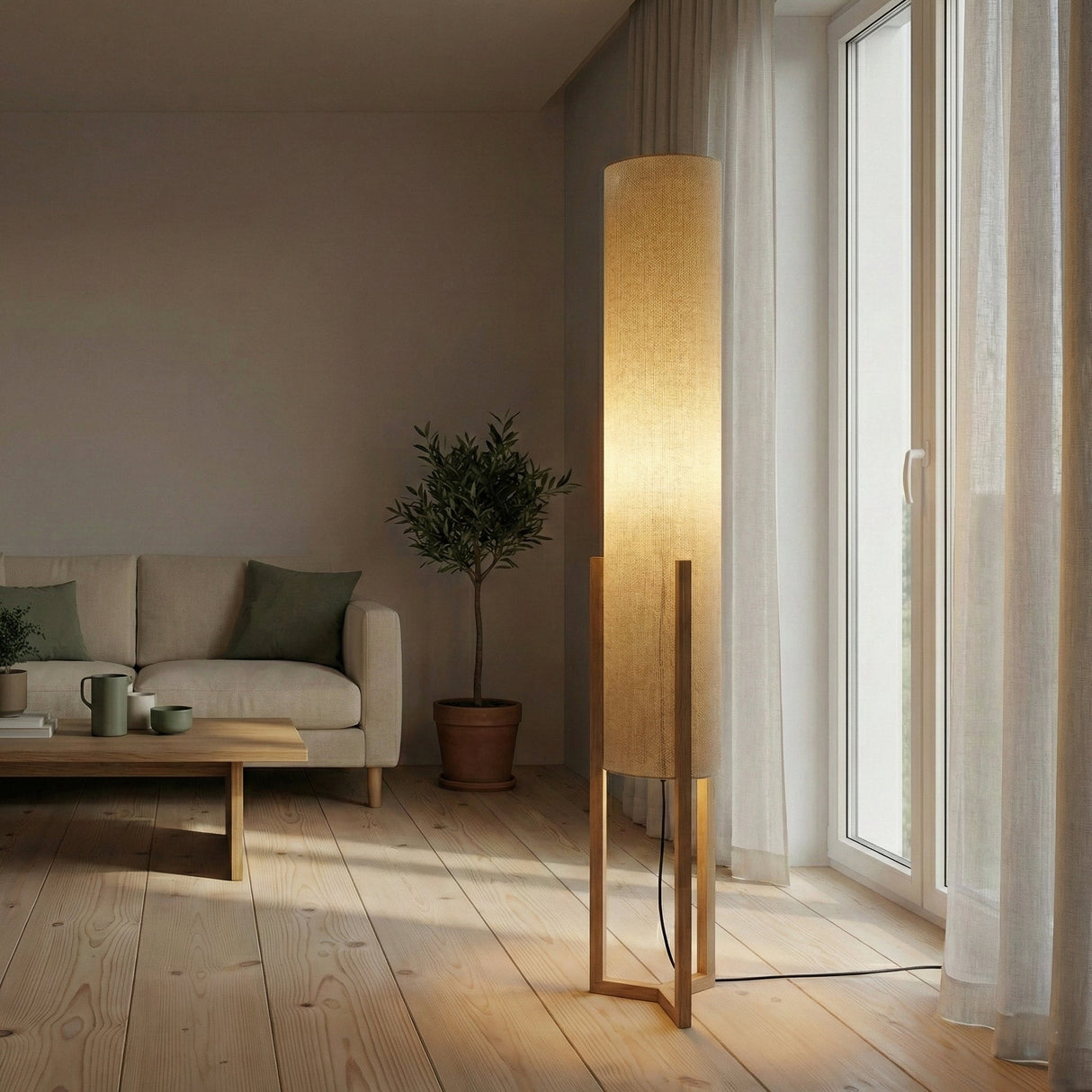 Ethos Floor Lamp Oak and Natural from Ashcroft Furniture - Luna Furniture