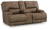 Beckley Place Earth Power Reclining Loveseat with Console from Ashley - Luna Furniture