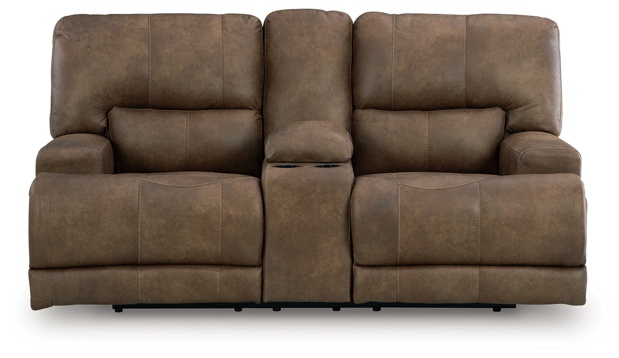 Beckley Place Earth Power Reclining Loveseat with Console from Ashley - Luna Furniture