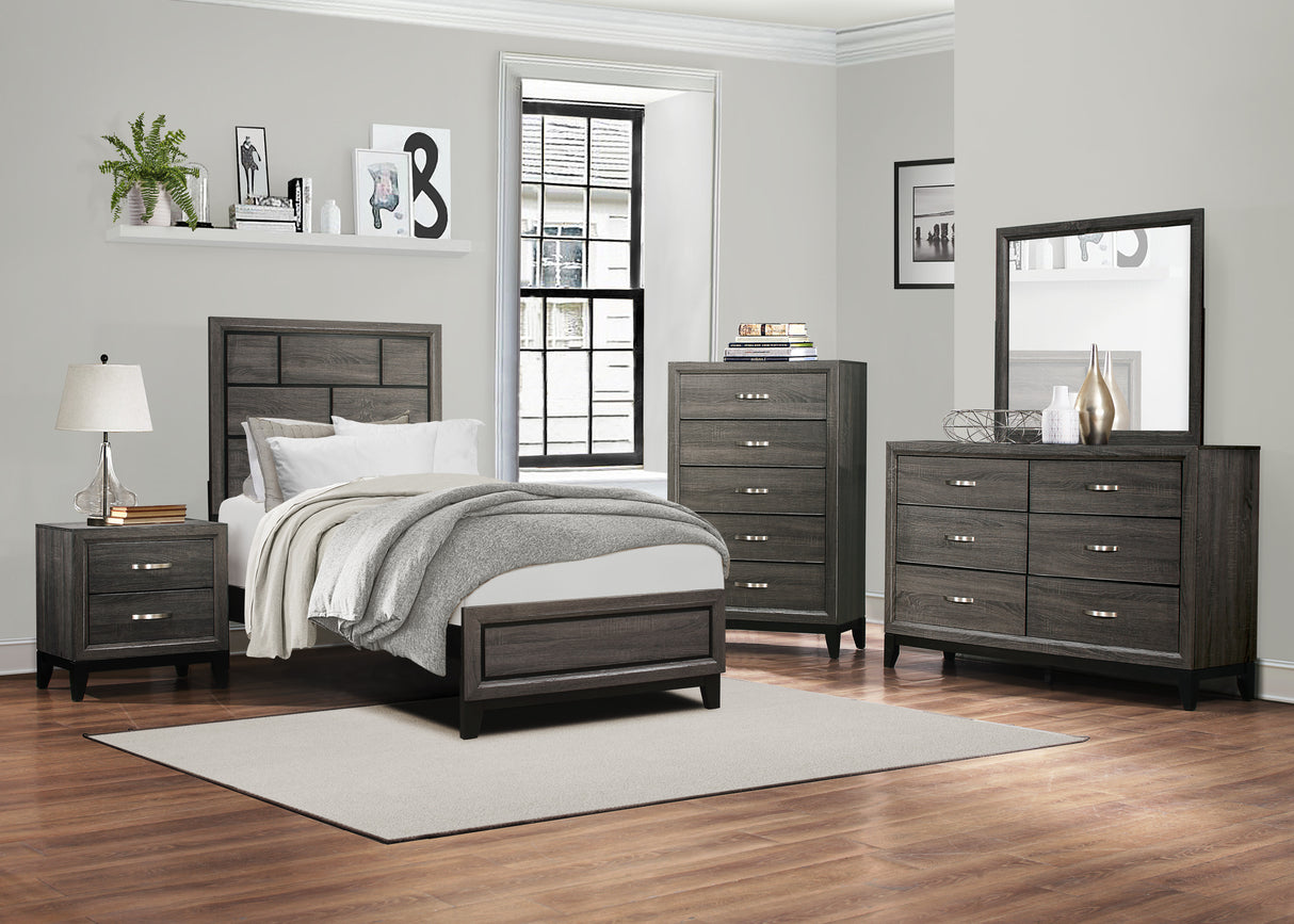 Davi Gray 5-Piece Bedroom Set (Queen Bed, Nightstand, Dresser, Mirror, Chest) from Homelegance - Luna Furniture