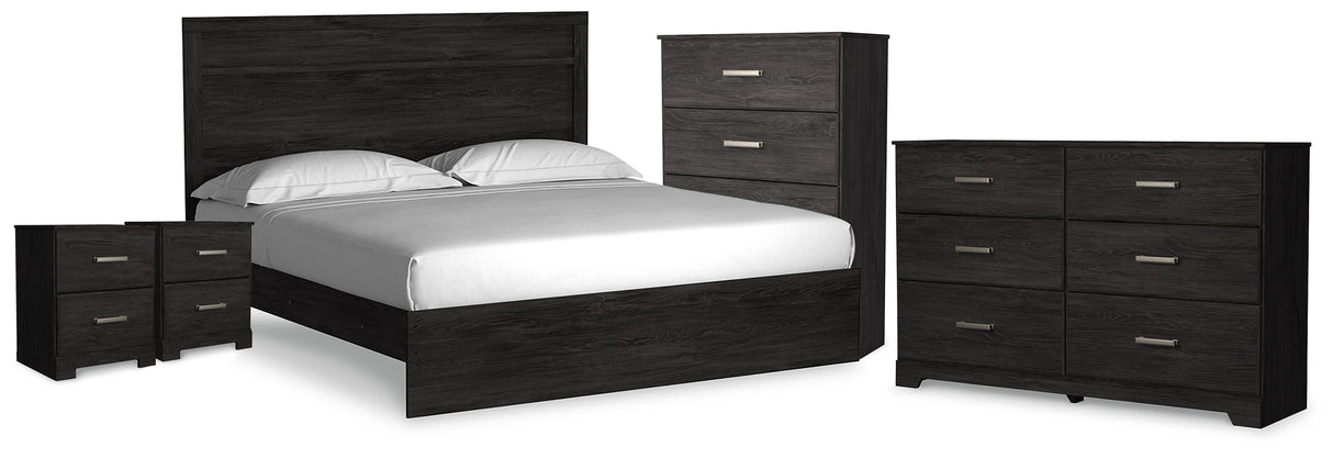 Belachime Charcoal King Panel Bed, Dresser, Chest and 2 Nightstands from Ashley - Luna Furniture