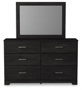 Belachime King Panel Bed with Mirrored Dresser and Chest in Charcoal from Ashley - Luna Furniture
