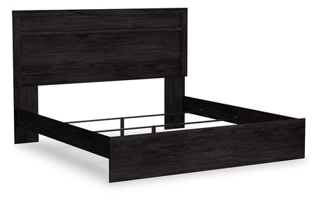 Belachime King Panel Bed with Mirrored Dresser and Chest in Charcoal from Ashley - Luna Furniture
