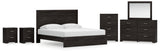 Belachime King Panel Bed with Mirrored Dresser, Chest and 2 Nightstands in Charcoal from Ashley - Luna Furniture