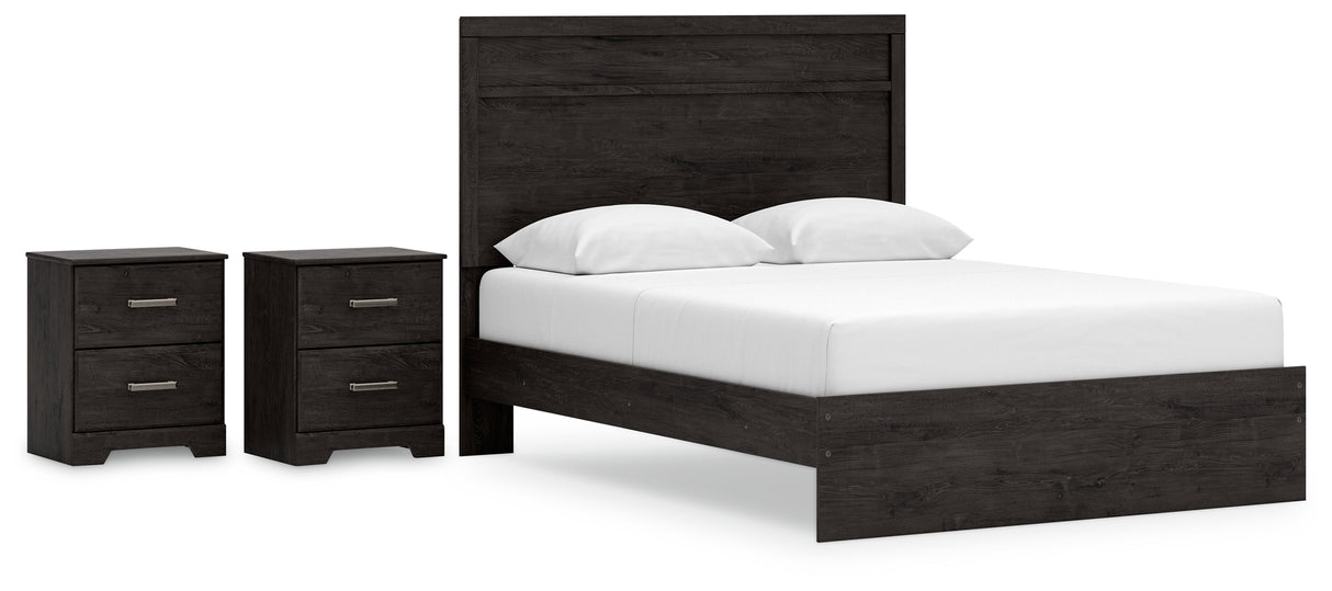 Belachime Queen Panel Bed with 2 Nightstands in Charcoal from Ashley - Luna Furniture