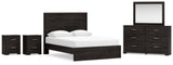 Belachime Queen Panel Bed with Mirrored Dresser and 2 Nightstands in Charcoal from Ashley - Luna Furniture