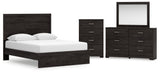 Belachime Queen Panel Bed with Mirrored Dresser and Chest in Charcoal from Ashley - Luna Furniture