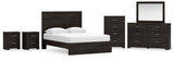 Belachime Queen Panel Bed with Mirrored Dresser, Chest and 2 Nightstands in Charcoal from Ashley - Luna Furniture