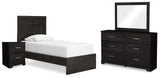 Belachime Twin Panel Bed with Mirrored Dresser and 2 Nightstands in Charcoal from Ashley - Luna Furniture