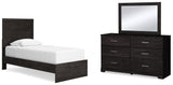 Belachime Twin Panel Bed with Mirrored Dresser in Charcoal from Ashley - Luna Furniture