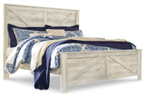 Bellaby King Crossbuck Panel Bed with Mirrored Dresser, Chest and 2 Nightstands in Whitewash from Ashley - Luna Furniture