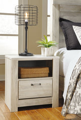 Bellaby Whitewash King Panel Storage Bed, Dresser, Mirror and 2 Nightstands from Ashley - Luna Furniture