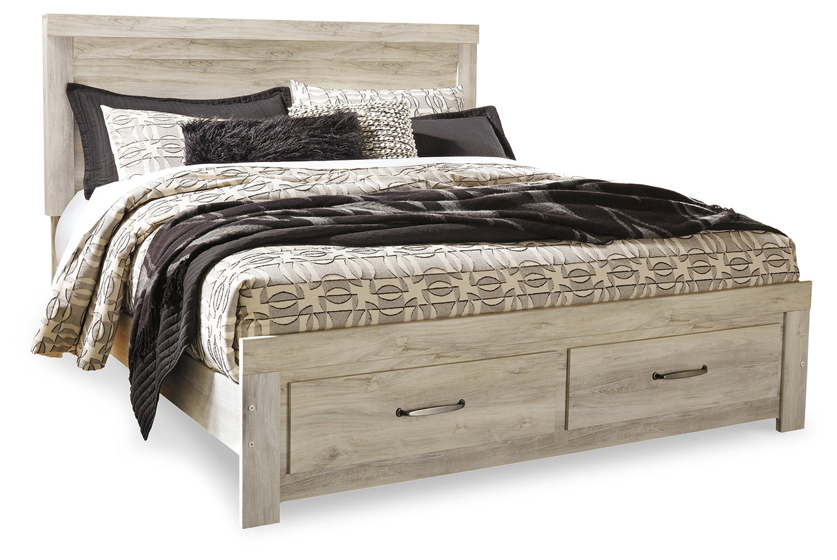 Bellaby Whitewash King Storage Bed and 2 Nightstands from Ashley - Luna Furniture