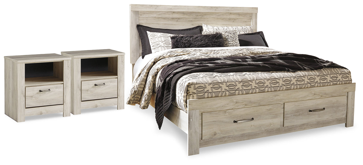Bellaby Whitewash King Storage Bed and 2 Nightstands from Ashley - Luna Furniture
