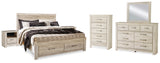 Bellaby Whitewash King Storage Bed, Dresser, Mirror, Chest and 2 Nightstands from Ashley - Luna Furniture