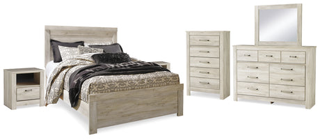 Bellaby Whitewash Queen Panel Bed, Dresser, Mirror, Chest and 2 Nightstands from Ashley - Luna Furniture