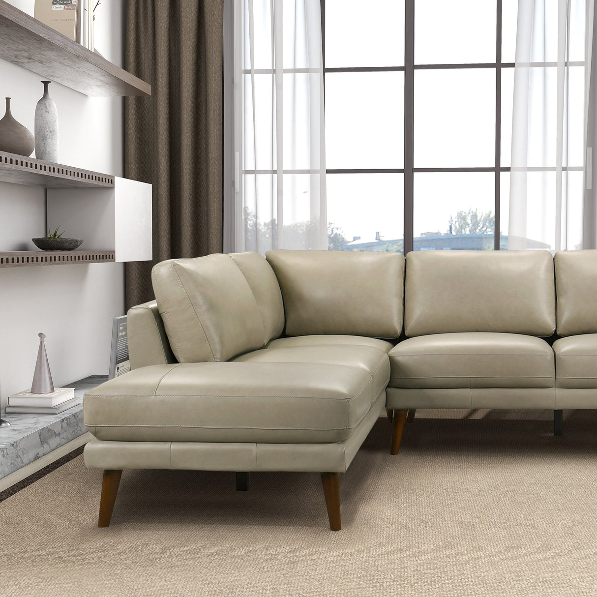 Benson Beige Genuine Leather LAF Chaise Sectional from Ashcroft Furniture - Luna Furniture