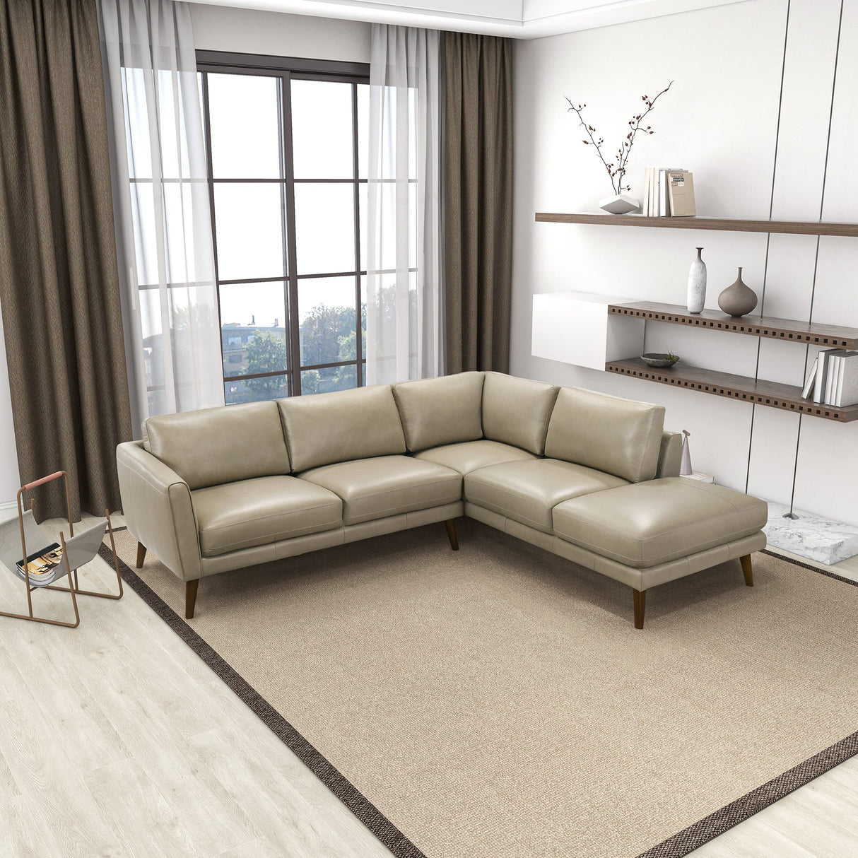 Benson Beige Leather RAF Chaise Sectional from Ashcroft Furniture - Luna Furniture