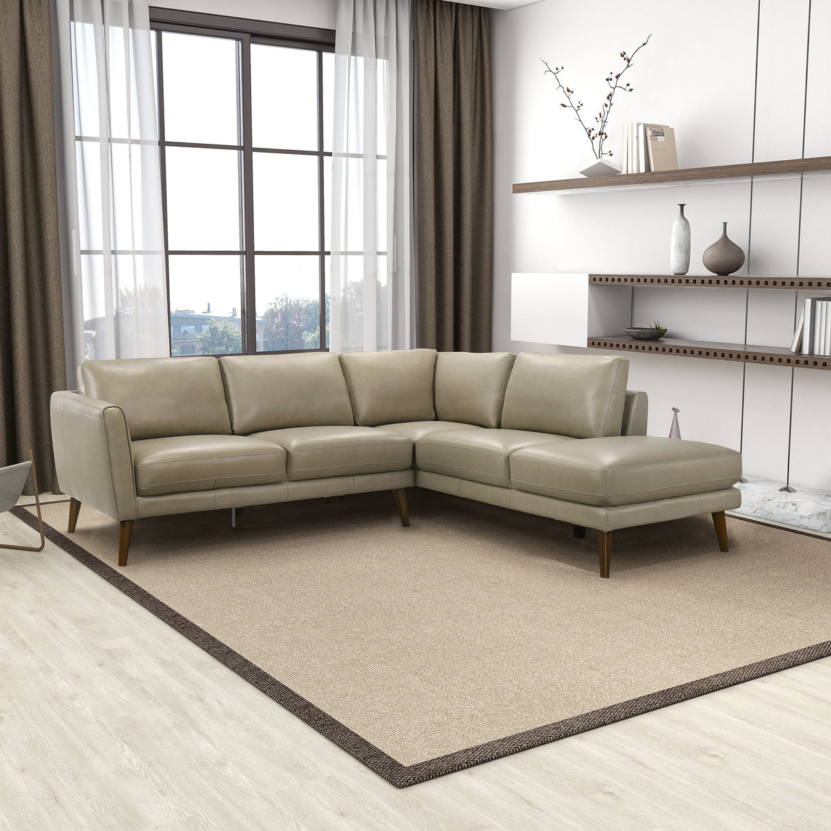 Benson Beige Leather RAF Chaise Sectional from Ashcroft Furniture - Luna Furniture