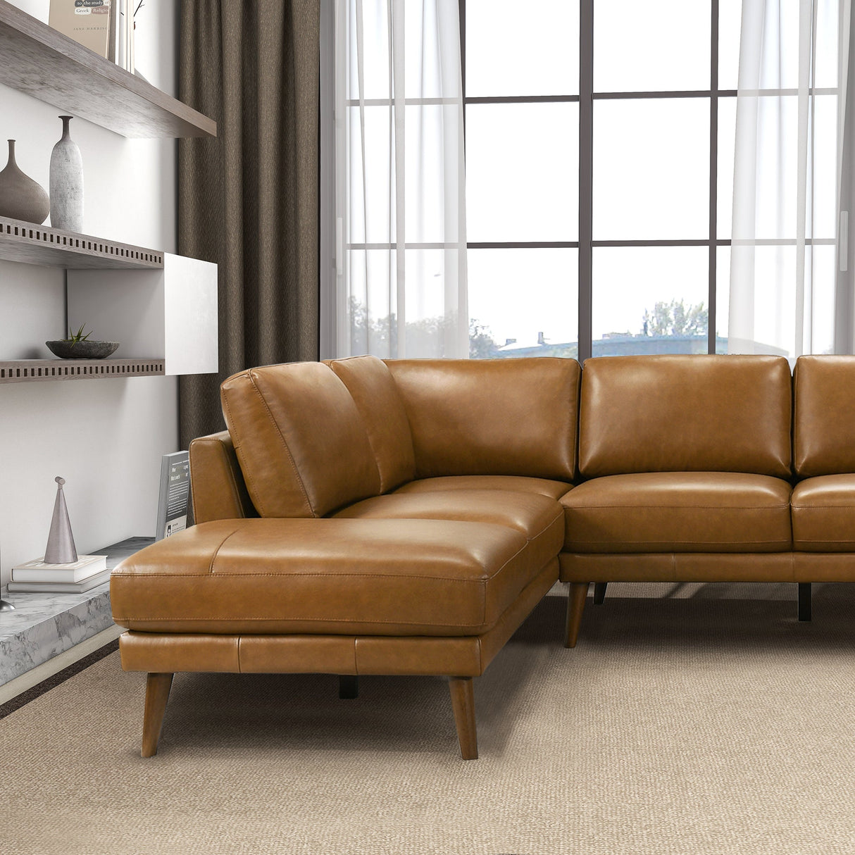 Benson Tan Leather LAF Chaise Sectional from Ashcroft Furniture - Luna Furniture