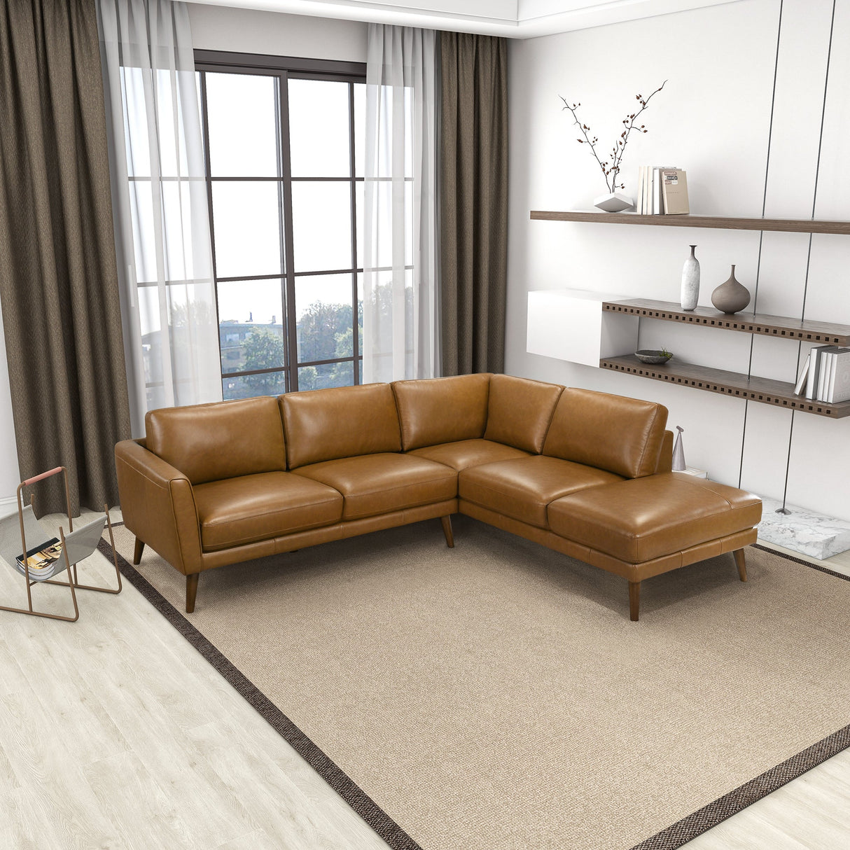 Benson Tan Fabric RAF Chaise Sectional from Ashcroft Furniture - Luna Furniture