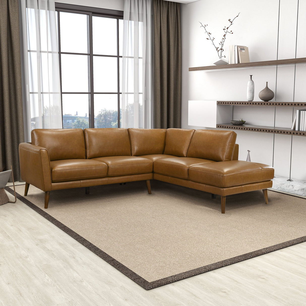 Benson Tan Fabric RAF Chaise Sectional from Ashcroft Furniture - Luna Furniture