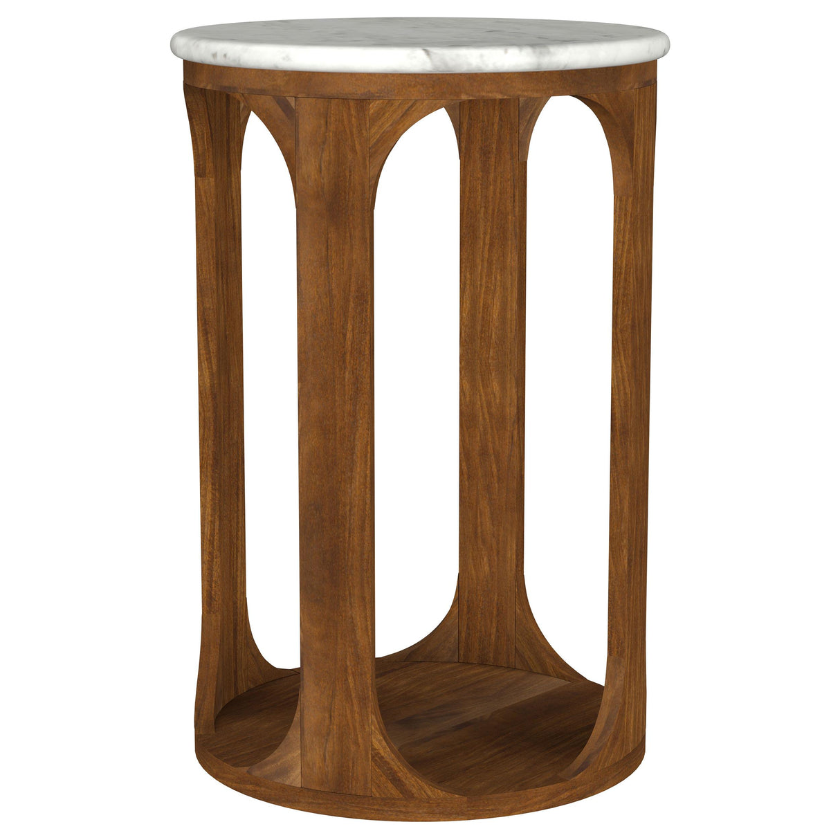 Berkeley White and Brown Round Marble Top Side Table from Coaster - Luna Furniture