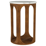 Berkeley White and Brown Round Marble Top Side Table from Coaster - Luna Furniture